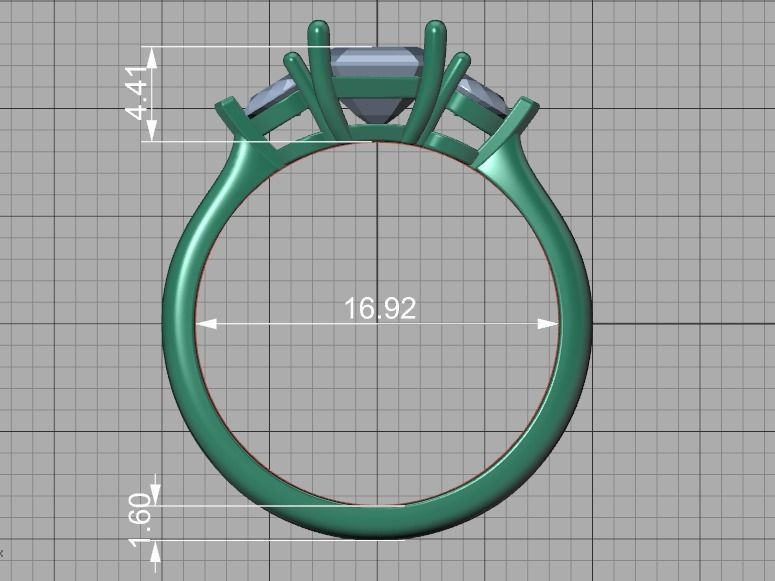 8x6 Emerald Cut 4x3 Pear sides  3 stone Engagement Ring  3D print model_35