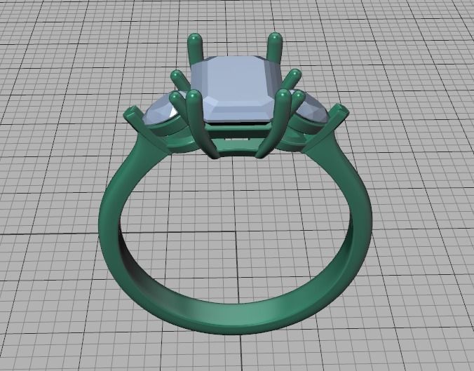 8x6 Emerald Cut 4x3 Pear sides  3 stone Engagement Ring  3D print model_41