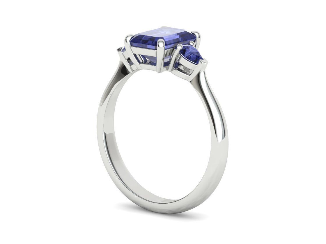 8x6 Emerald Cut 4x3 Pear sides  3 stone Engagement Ring  3D print model_15