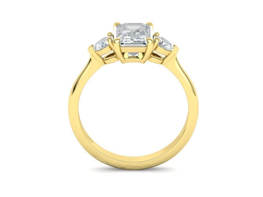 8x6 Emerald Cut 4x3 Pear sides  3 stone Engagement Ring  3D print model_12