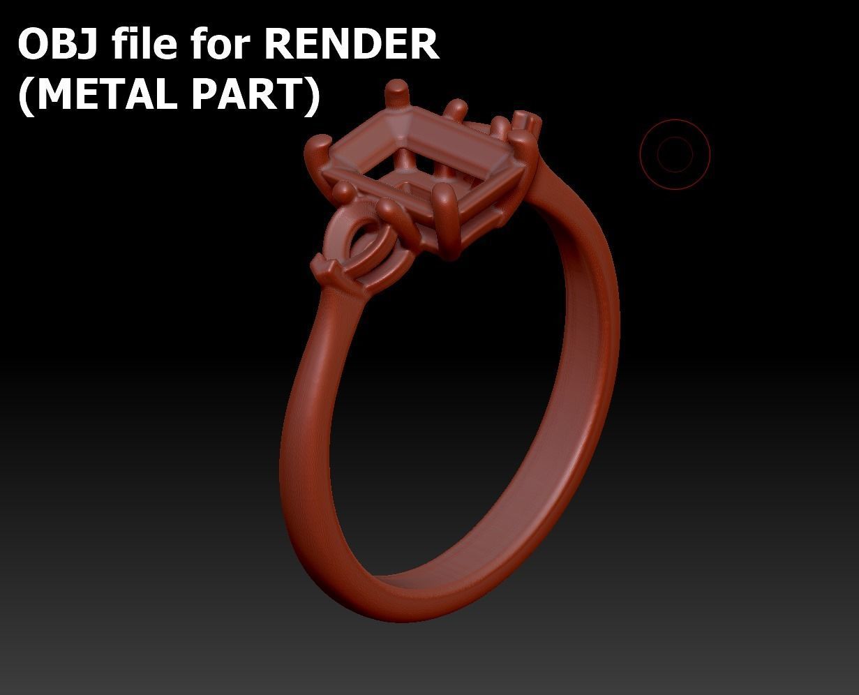 8x6 Emerald Cut 4x3 Pear sides  3 stone Engagement Ring  3D print model_9