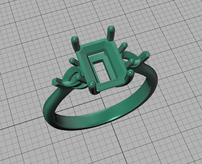 8x6 Emerald Cut 4x3 Pear sides  3 stone Engagement Ring  3D print model_37