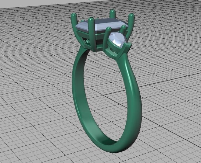 8x6 Emerald Cut 4x3 Pear sides  3 stone Engagement Ring  3D print model_39