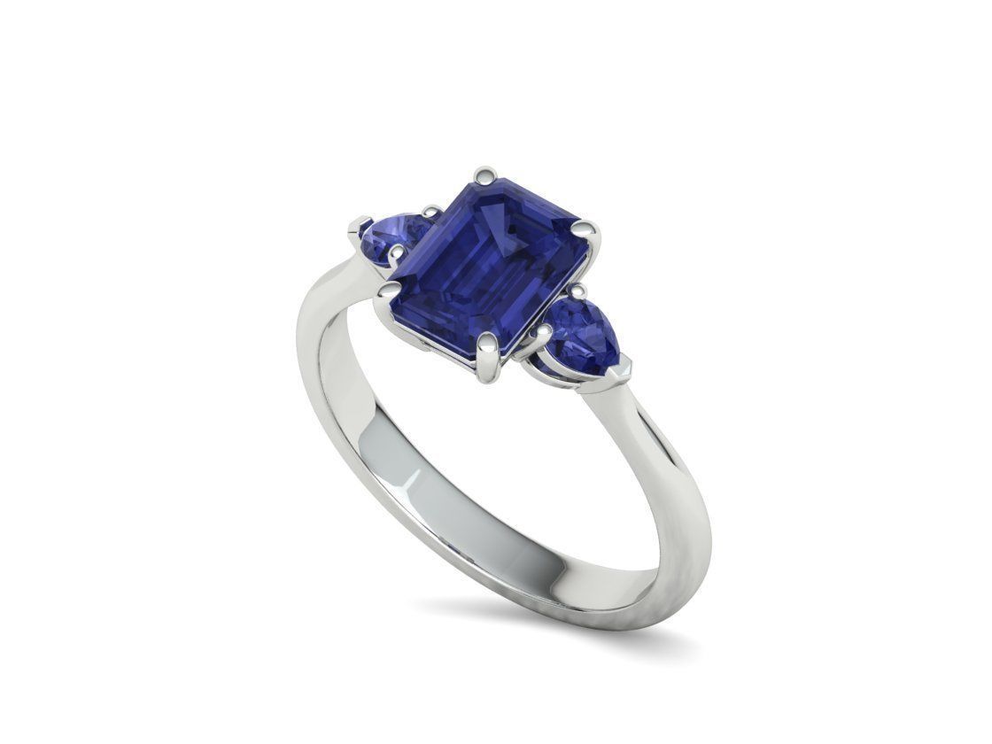 8x6 Emerald Cut 4x3 Pear sides  3 stone Engagement Ring  3D print model_29
