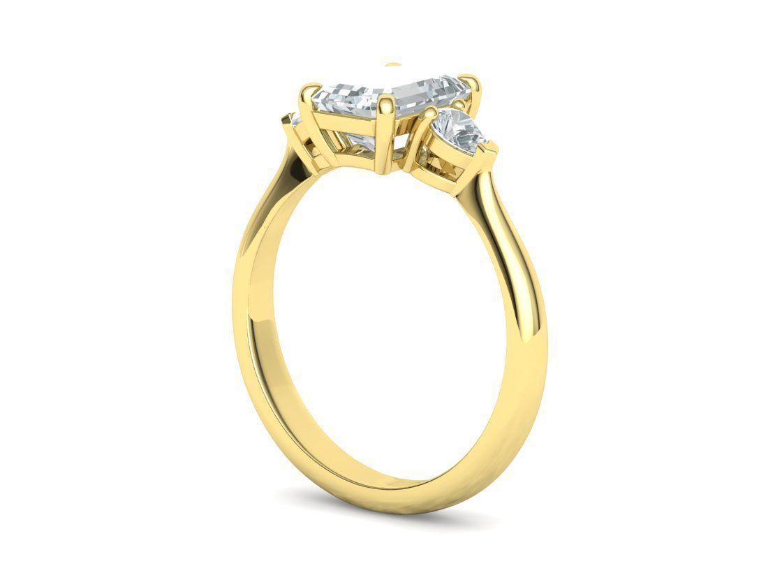 8x6 Emerald Cut 4x3 Pear sides  3 stone Engagement Ring  3D print model_18
