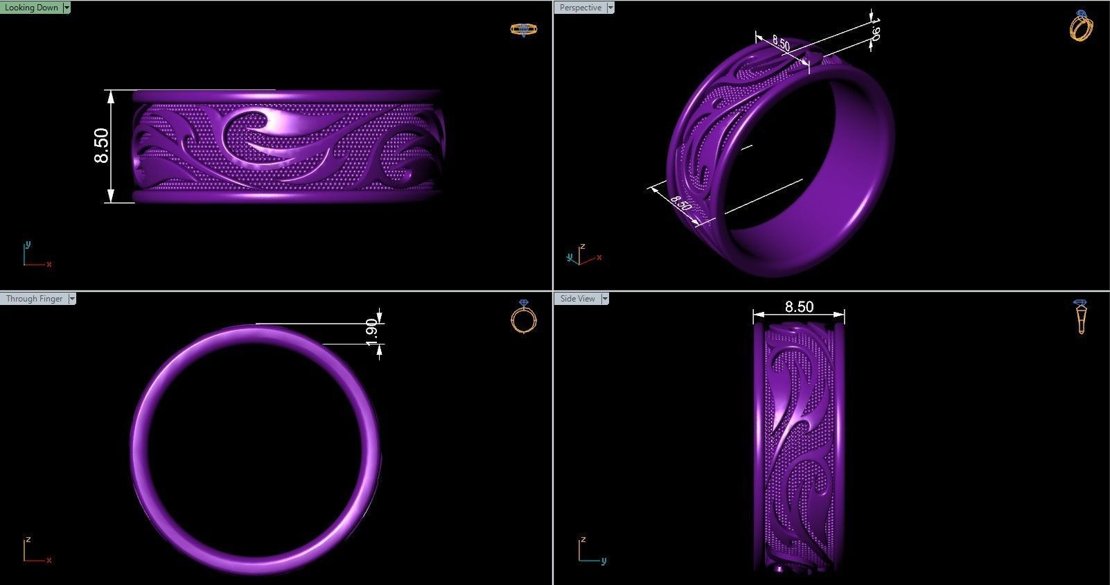 Band ring thorned pattern 3D print model_4