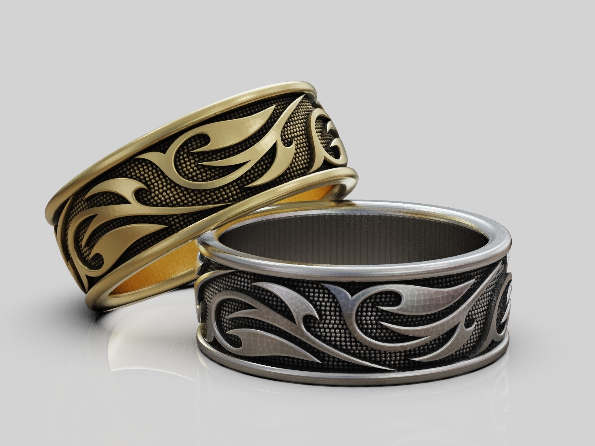 Band ring thorned pattern 3D print model_3