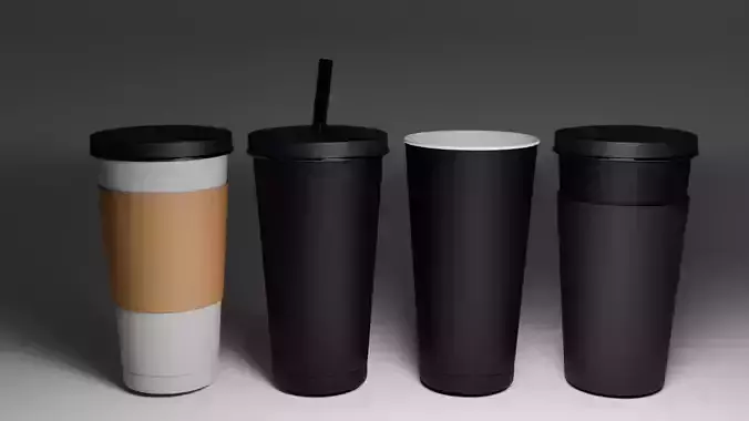 Black and White Paper coffee cup with lids Low-poly 3D model
