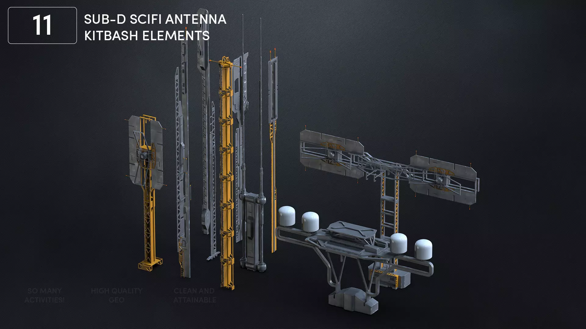 11 Hard Surface SUBD Scifi Radio Antennas 3D model
