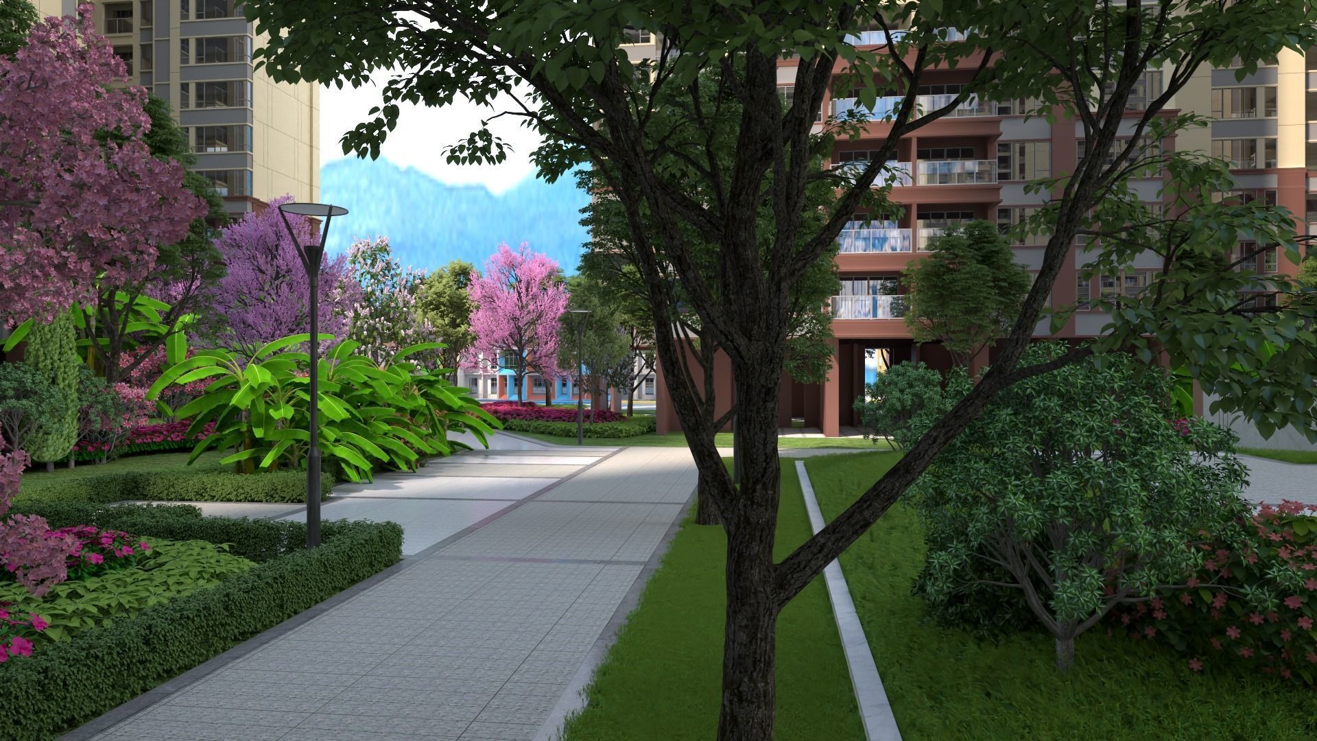 Landscape animation in gardens 3D model_5