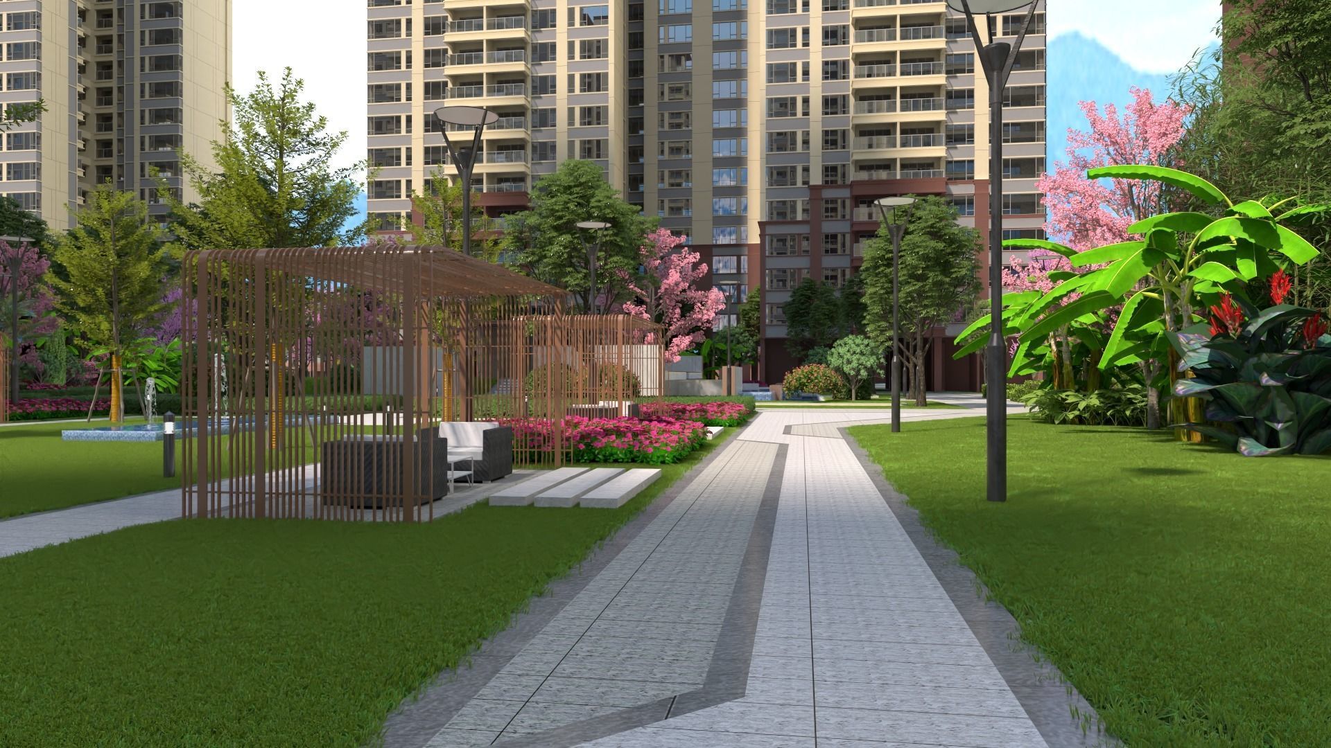 Landscape animation in gardens 3D model_1