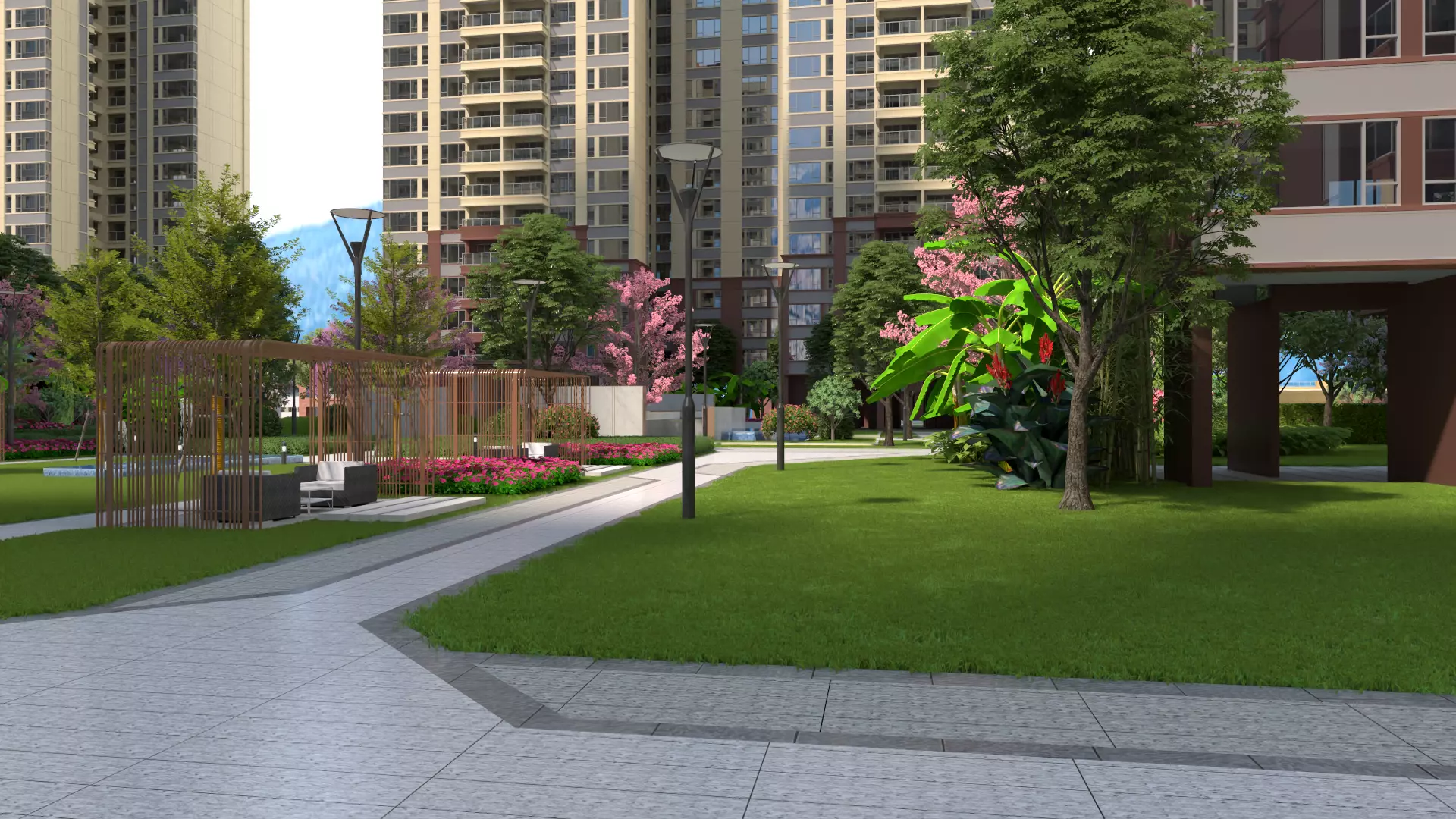 Landscape animation in gardens 3D model_0