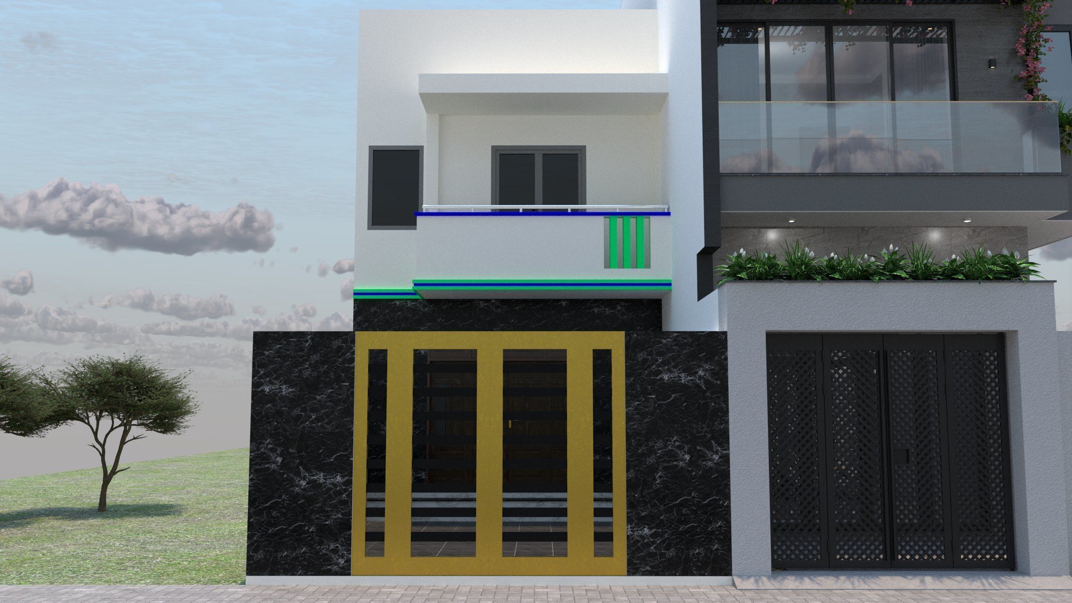 2-storey townhouse 3D model_1