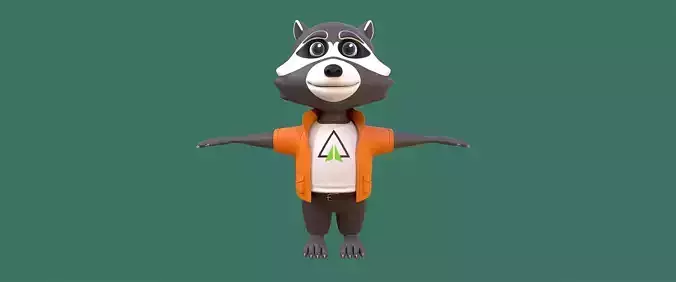 Cartoon raccoon in clothes Low-poly 3D model