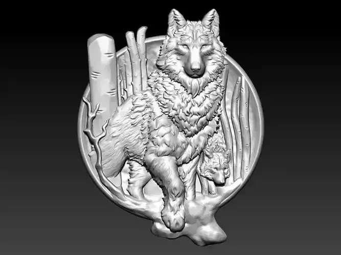 Wolf and baby pendant 3D print model