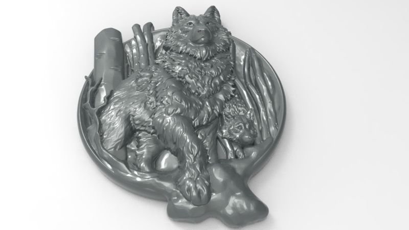 Wolf and baby pendant 3D print model_16