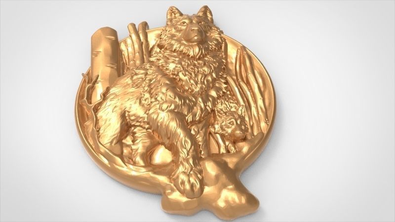 Wolf and baby pendant 3D print model_14