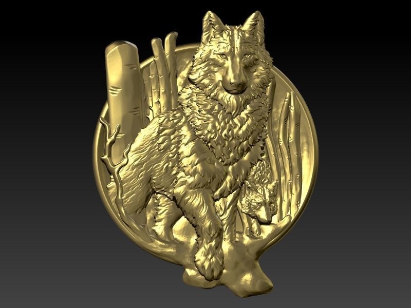 Wolf and baby pendant 3D print model_2