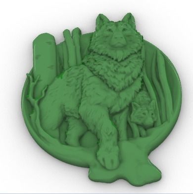 Wolf and baby pendant 3D print model_21