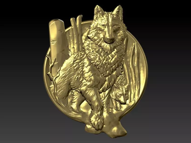 Wolf and baby pendant 3D print model_0