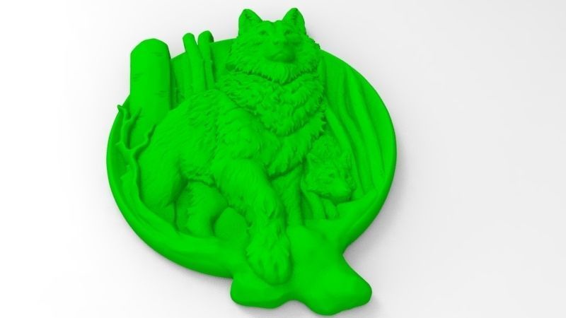 Wolf and baby pendant 3D print model_9