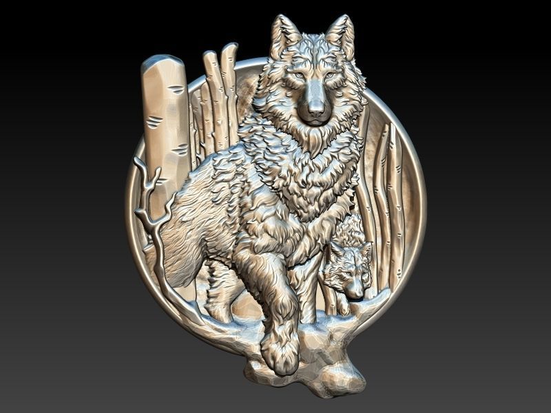 Wolf and baby pendant 3D print model_5