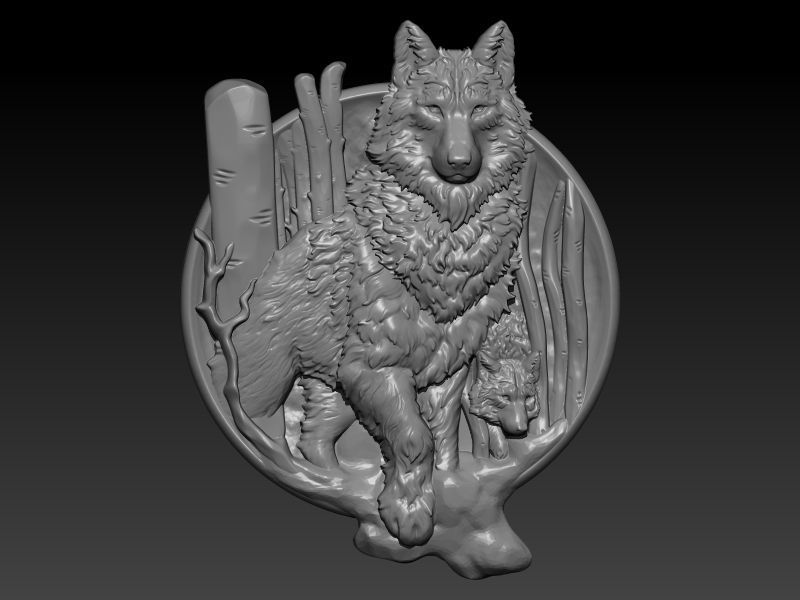 Wolf and baby pendant 3D print model_3