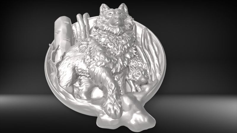 Wolf and baby pendant 3D print model_12