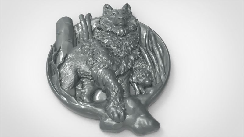 Wolf and baby pendant 3D print model_13
