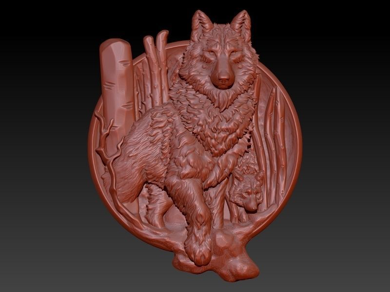 Wolf and baby pendant 3D print model_2