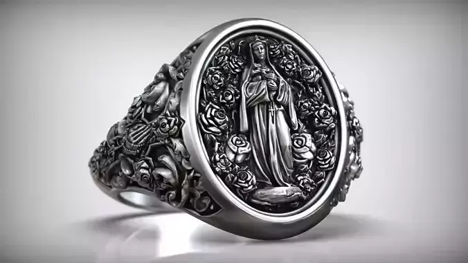 Saint Rose of Lima Cross Roses Christ Catholic Ring 3D print model