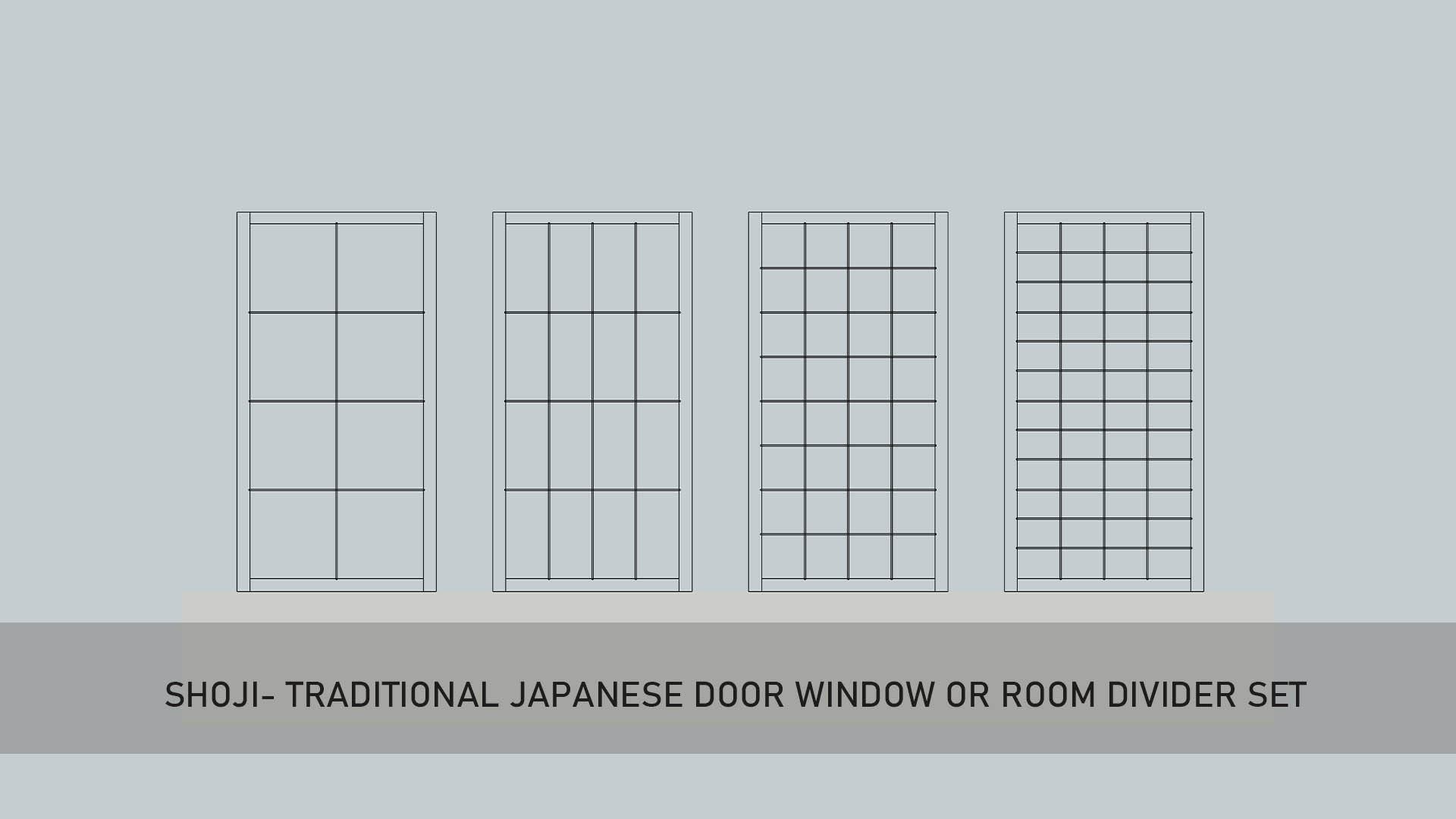 Shoji- Traditional Japanese door window or room divider set 3D model_1