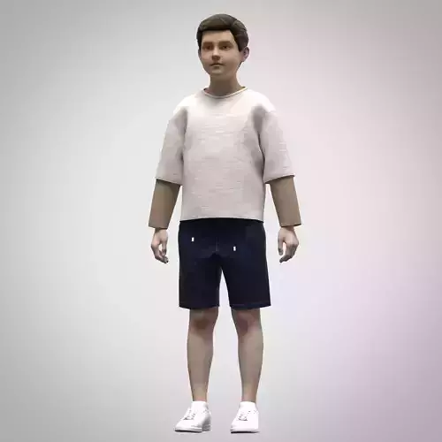 boys t-shirt and denim shorts rigged model