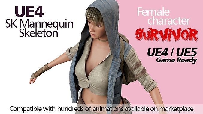 Apocalypse Zombie Survivor Female Character Game Ready PBR Low-poly 3D model