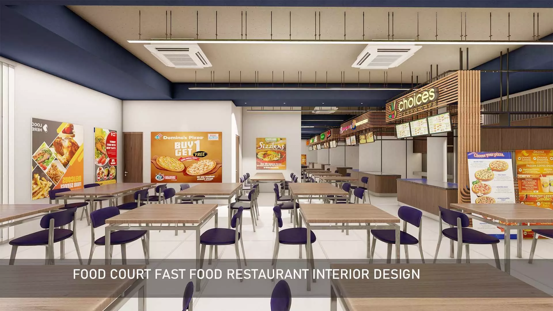 Food Court fast food Restaurant Interior Design 3D model_0