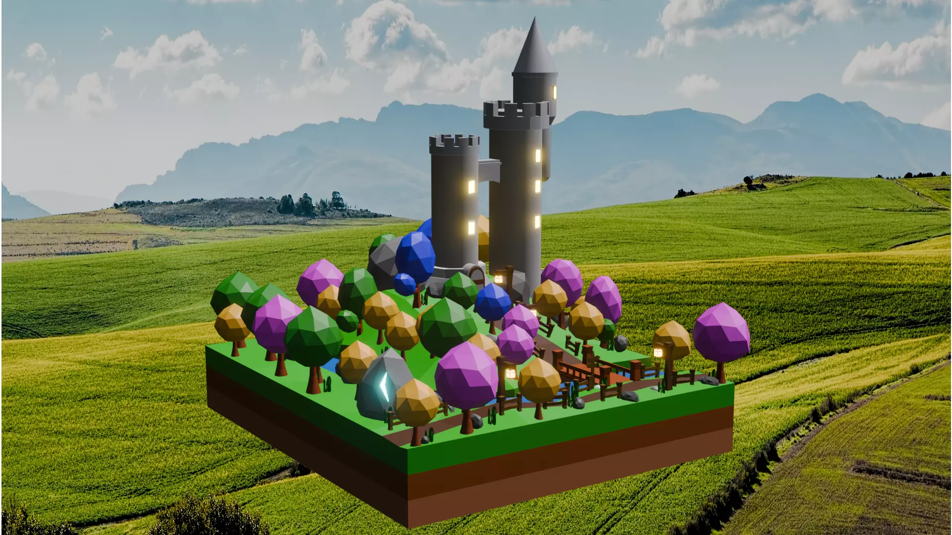 Low Poly Small Tower Landscapes Free 3D model