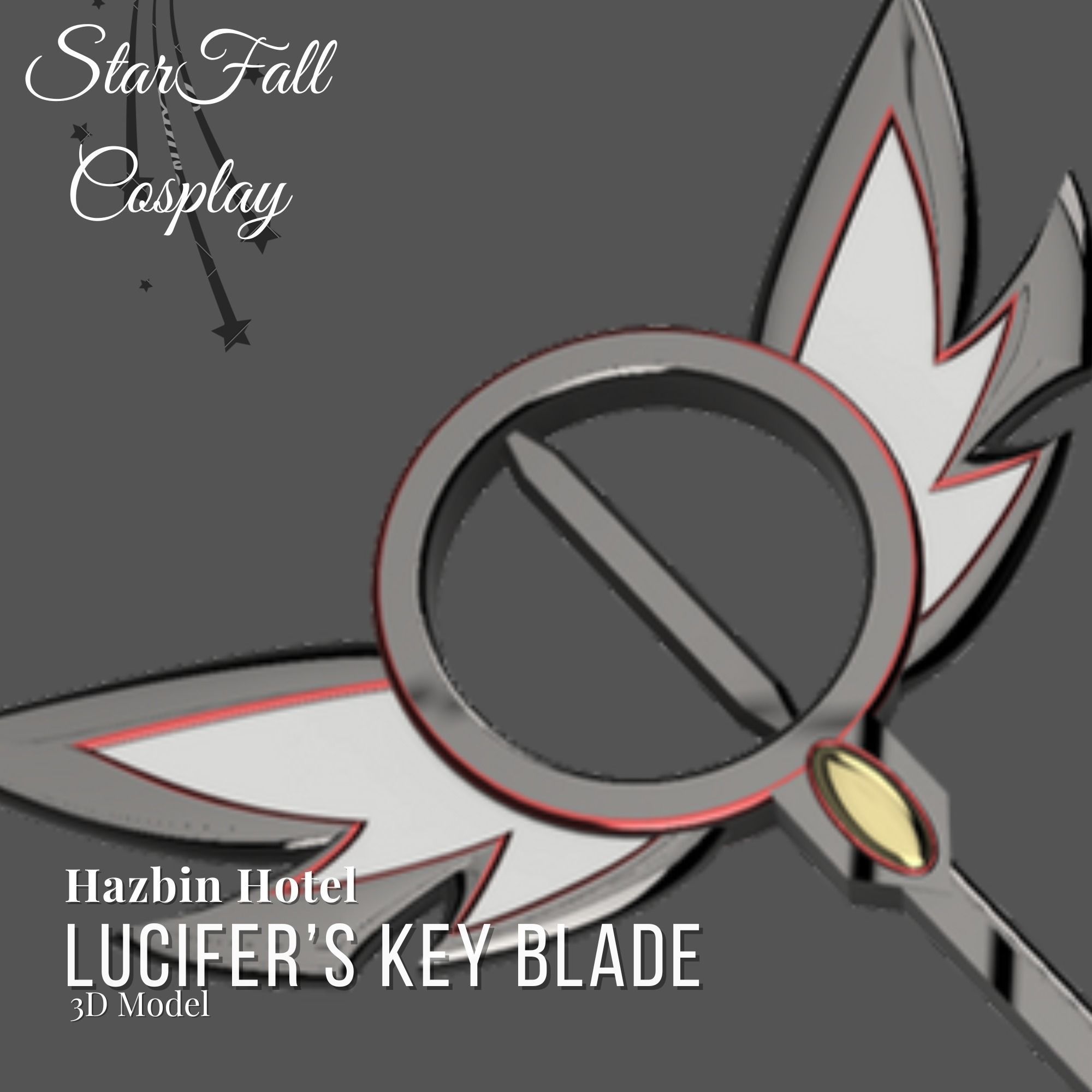 Lucifer Morningstars Keyblade 3D Model Hazbin Hotel Cosplay 3D print model_4