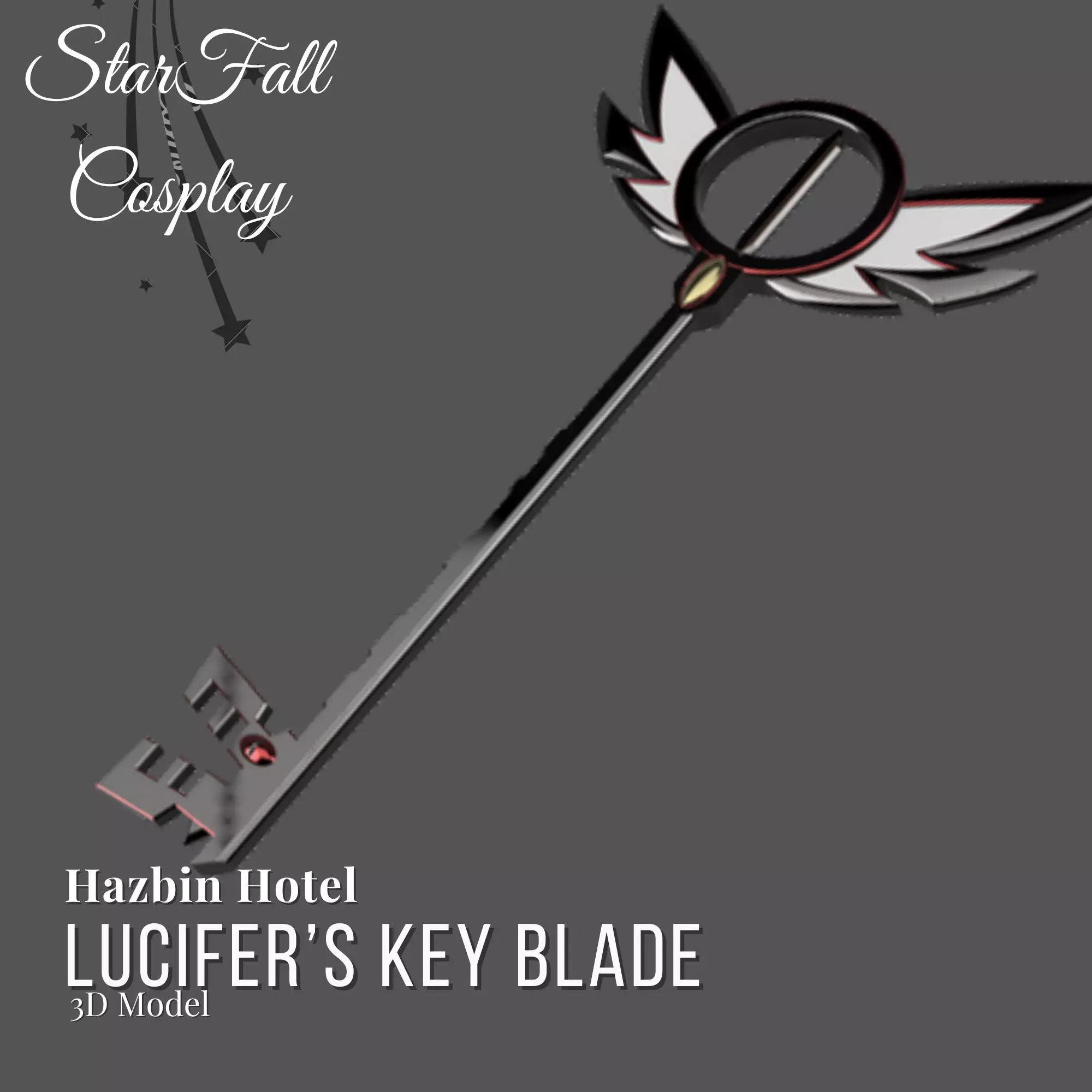 Lucifer Morningstars Keyblade 3D Model Hazbin Hotel Cosplay 3D print model_0