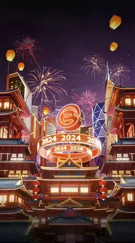 Chinese architecture night scene fireworks