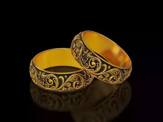Men Antique floral carvings eternity band Ring v4 3D print model