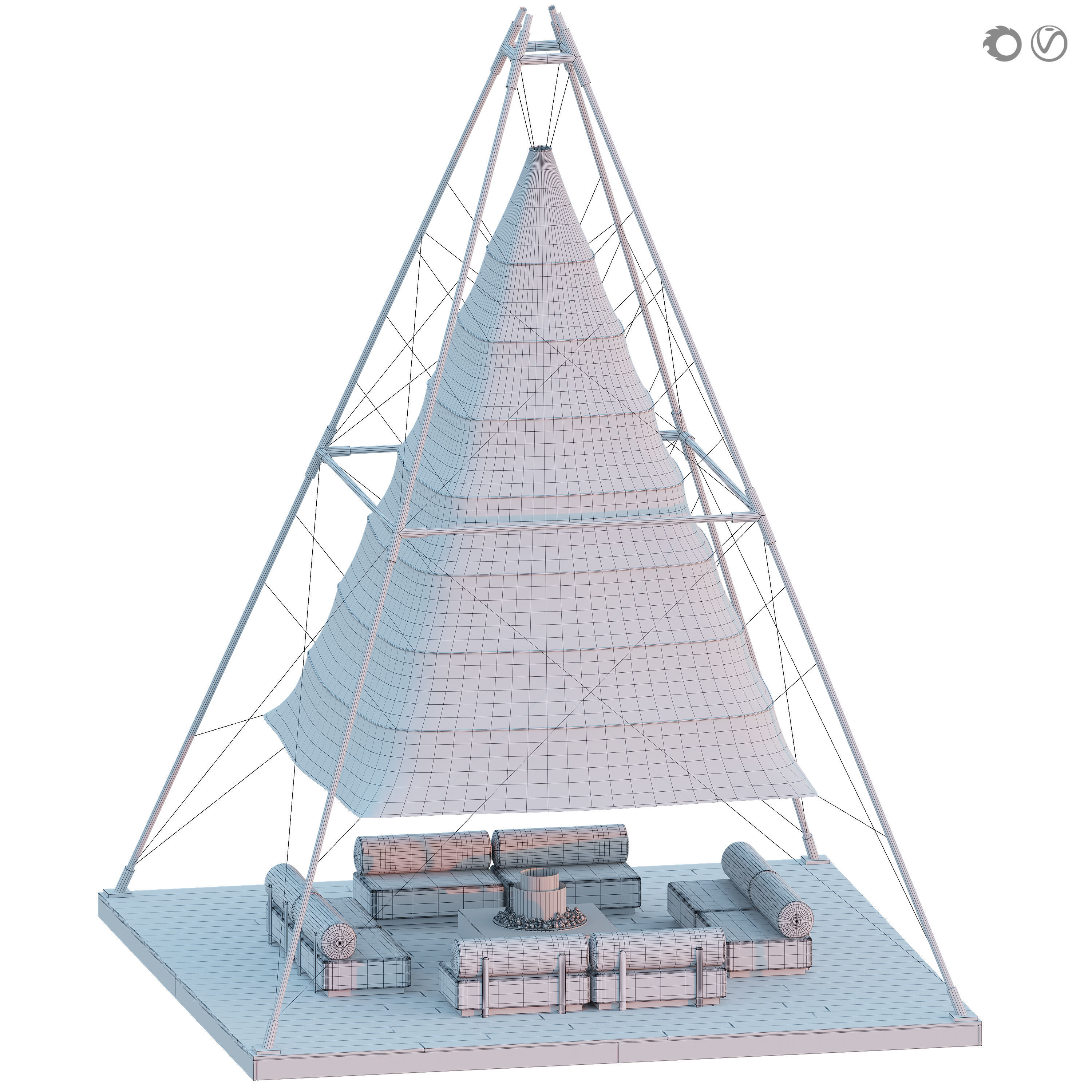 Pergola Aerarium with fireplace 4  3D model_2