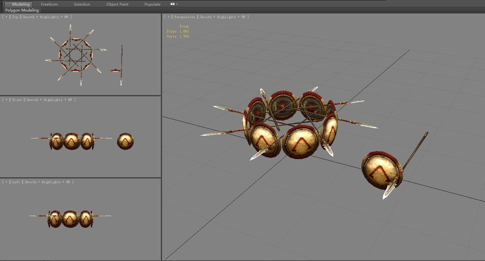 Defensive formation composed of shields  Low-poly 3D model_4