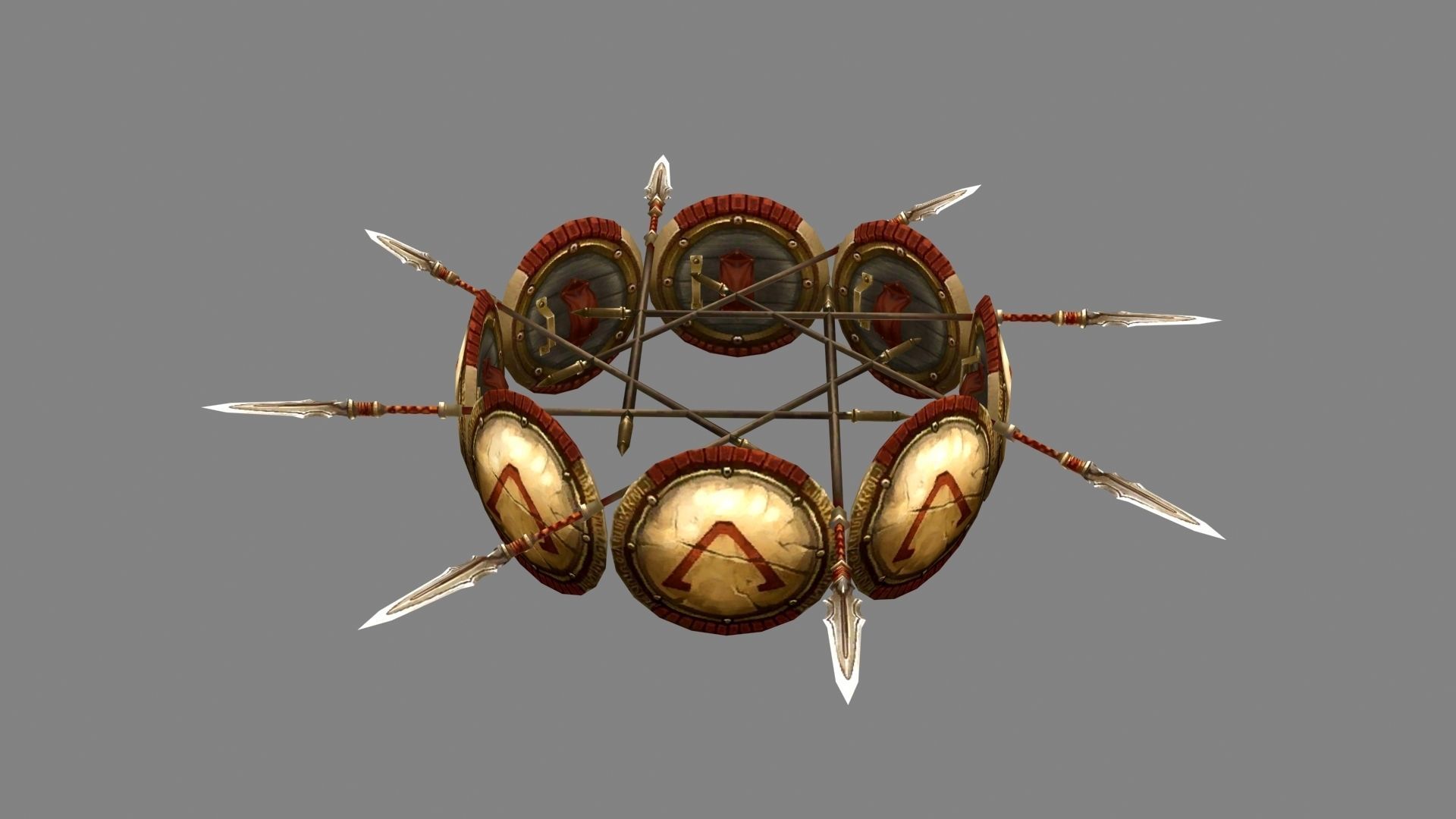 Defensive formation composed of shields  Low-poly 3D model_1