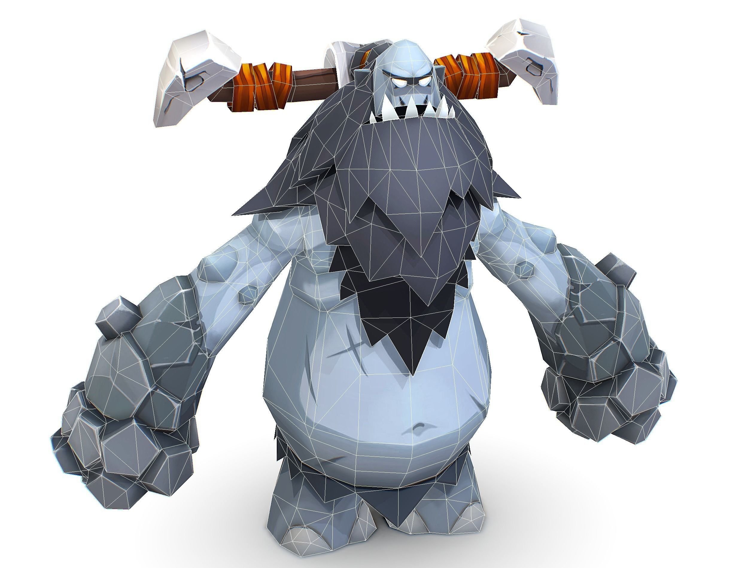 Grey Giant Golem Troll Snowman Viking Warrior Iceman Low-poly 3D model_29