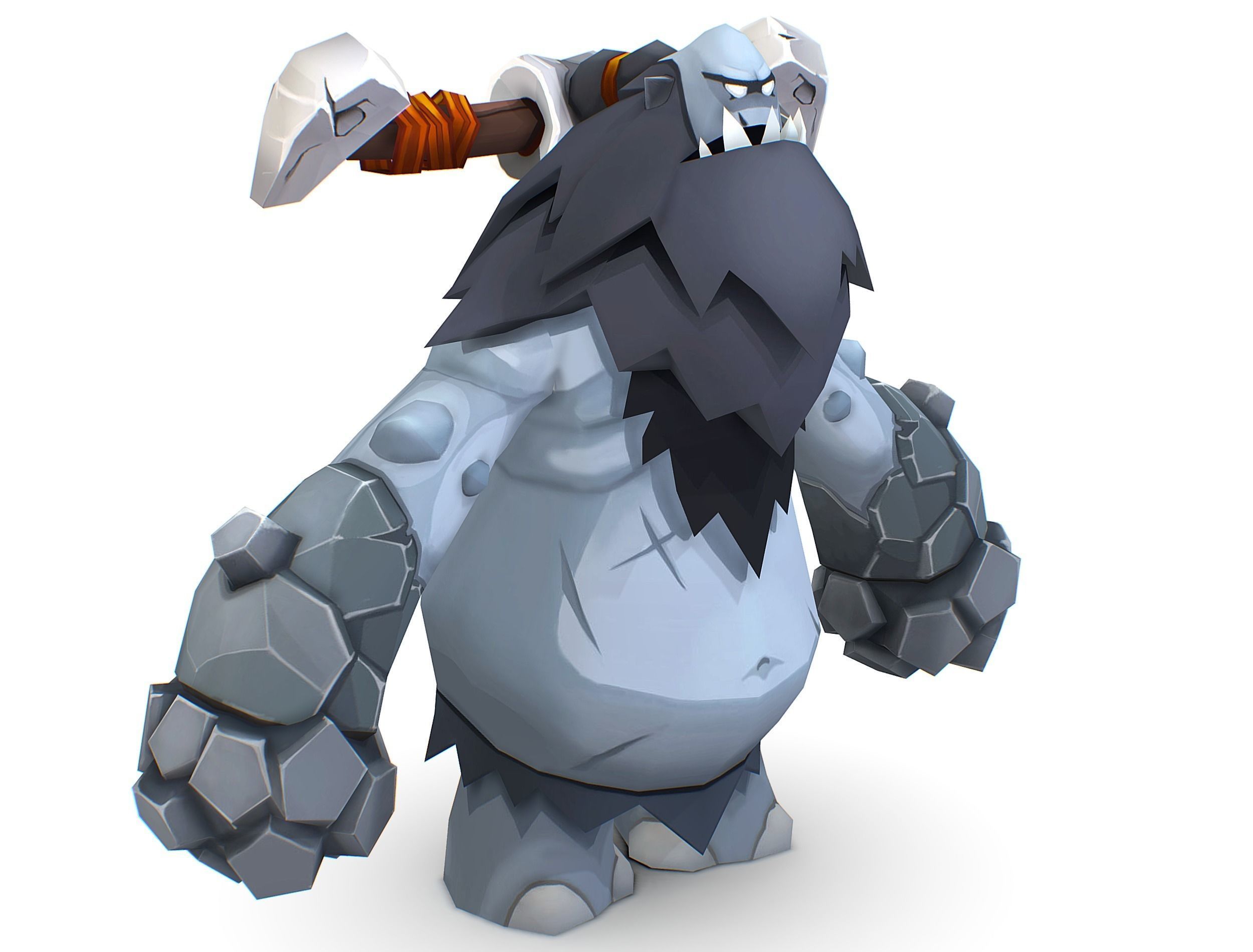 Grey Giant Golem Troll Snowman Viking Warrior Iceman Low-poly 3D model_2