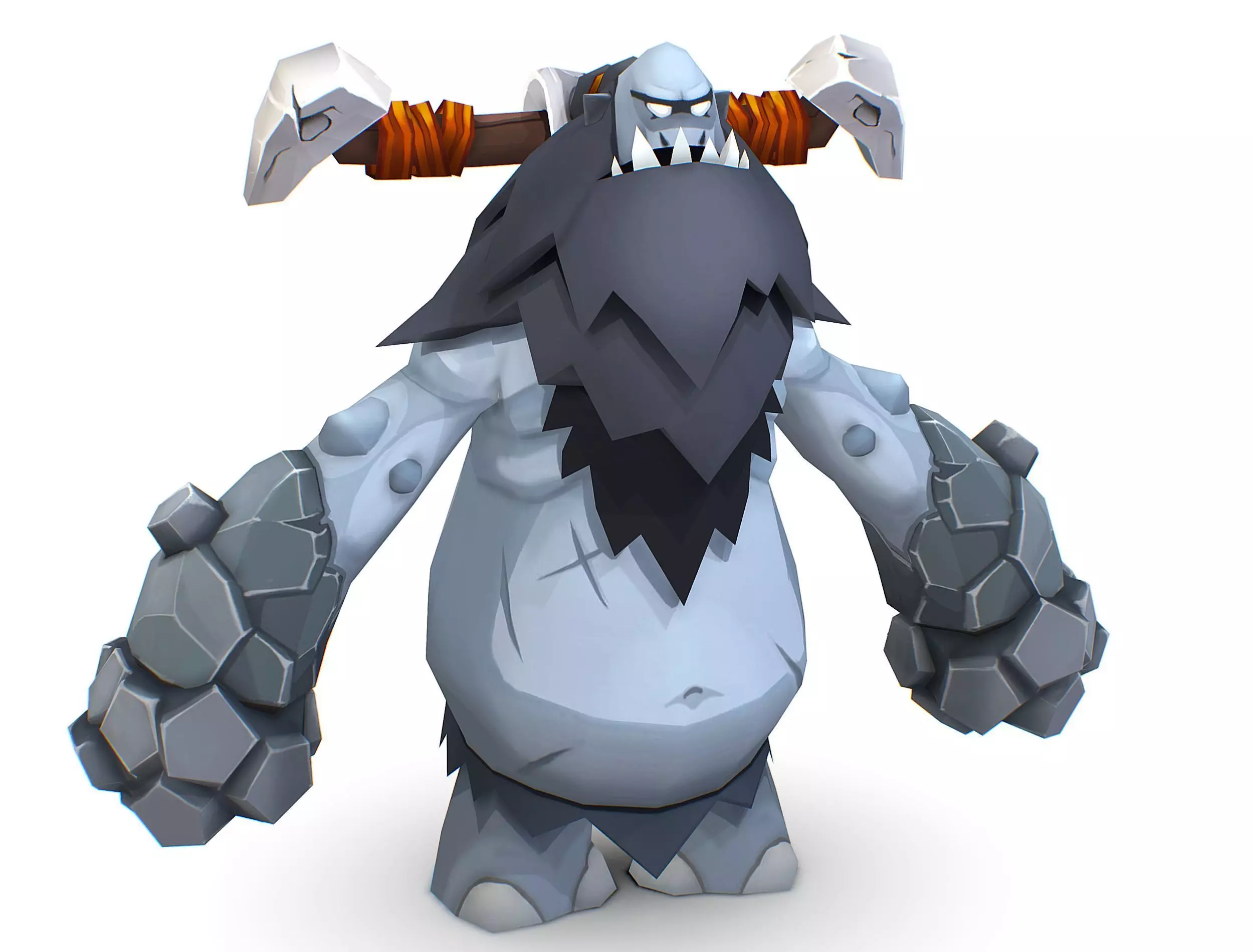 Grey Giant Golem Troll Snowman Viking Warrior Iceman Low-poly 3D model_0