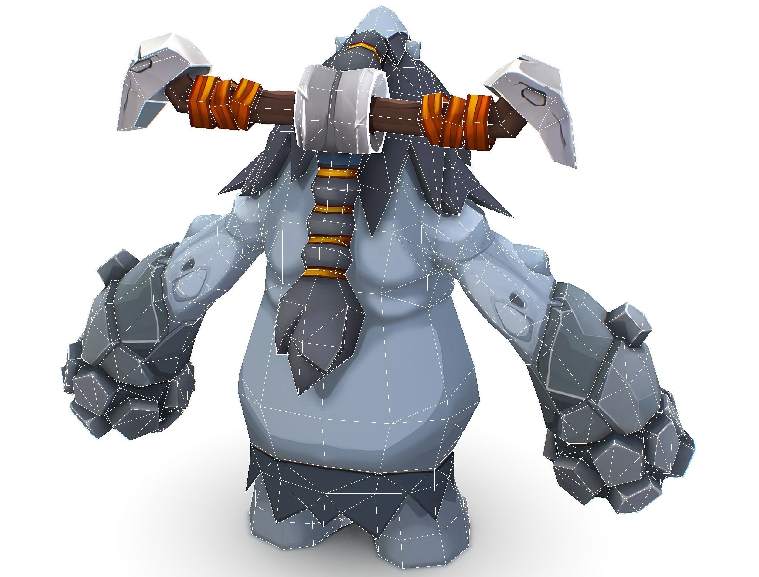 Grey Giant Golem Troll Snowman Viking Warrior Iceman Low-poly 3D model_31