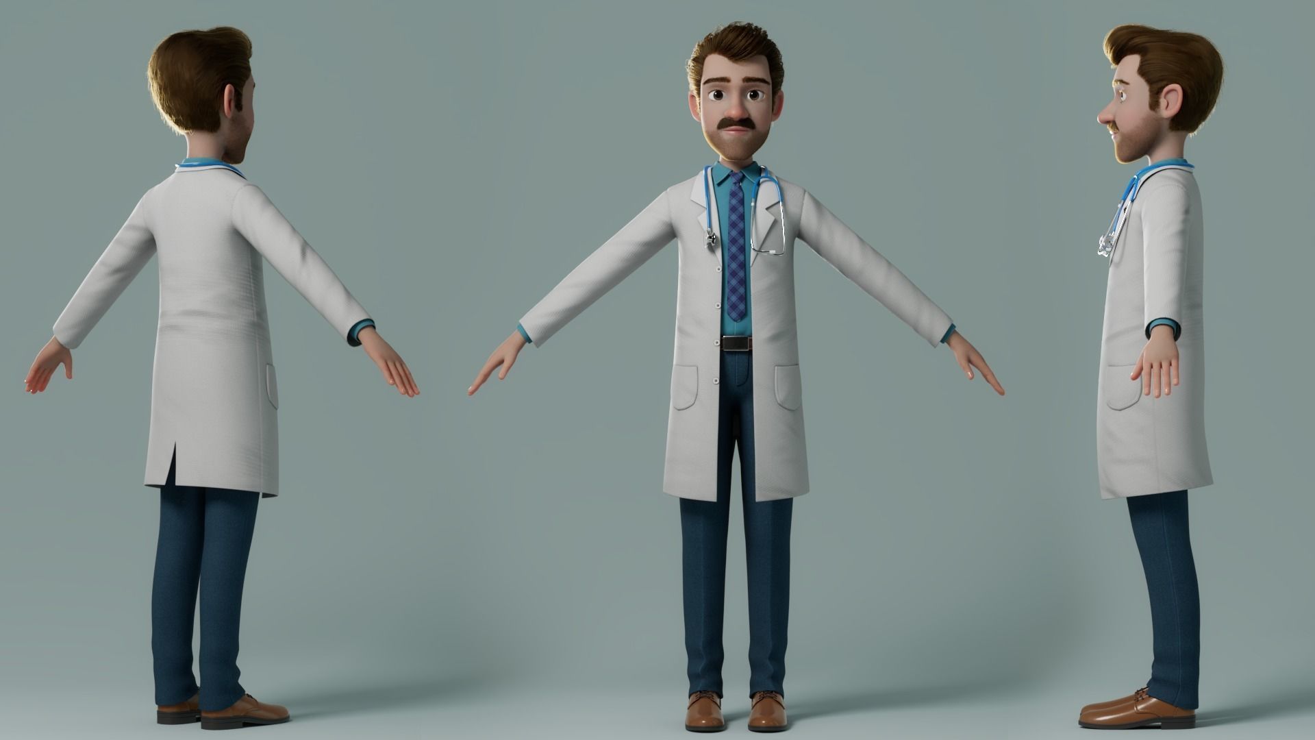 Cartoon Doctor Rigged 3D model_14