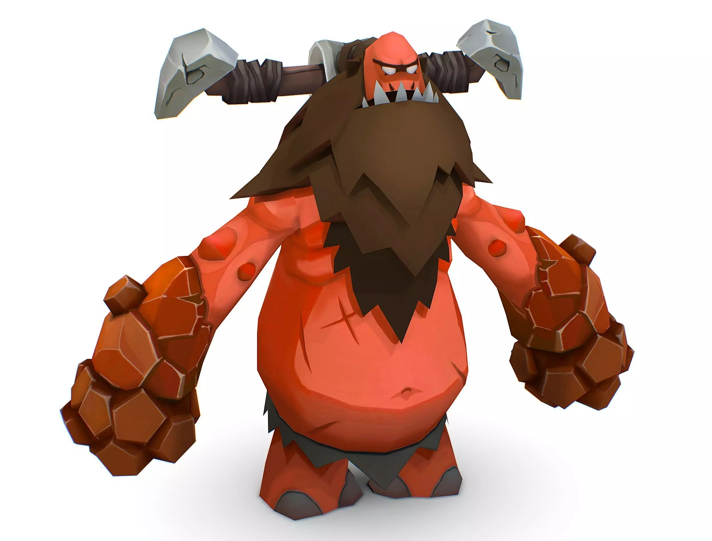 Red Giant Golem Troll Snowman Viking Warrior Iceman Low-poly 3D model_0