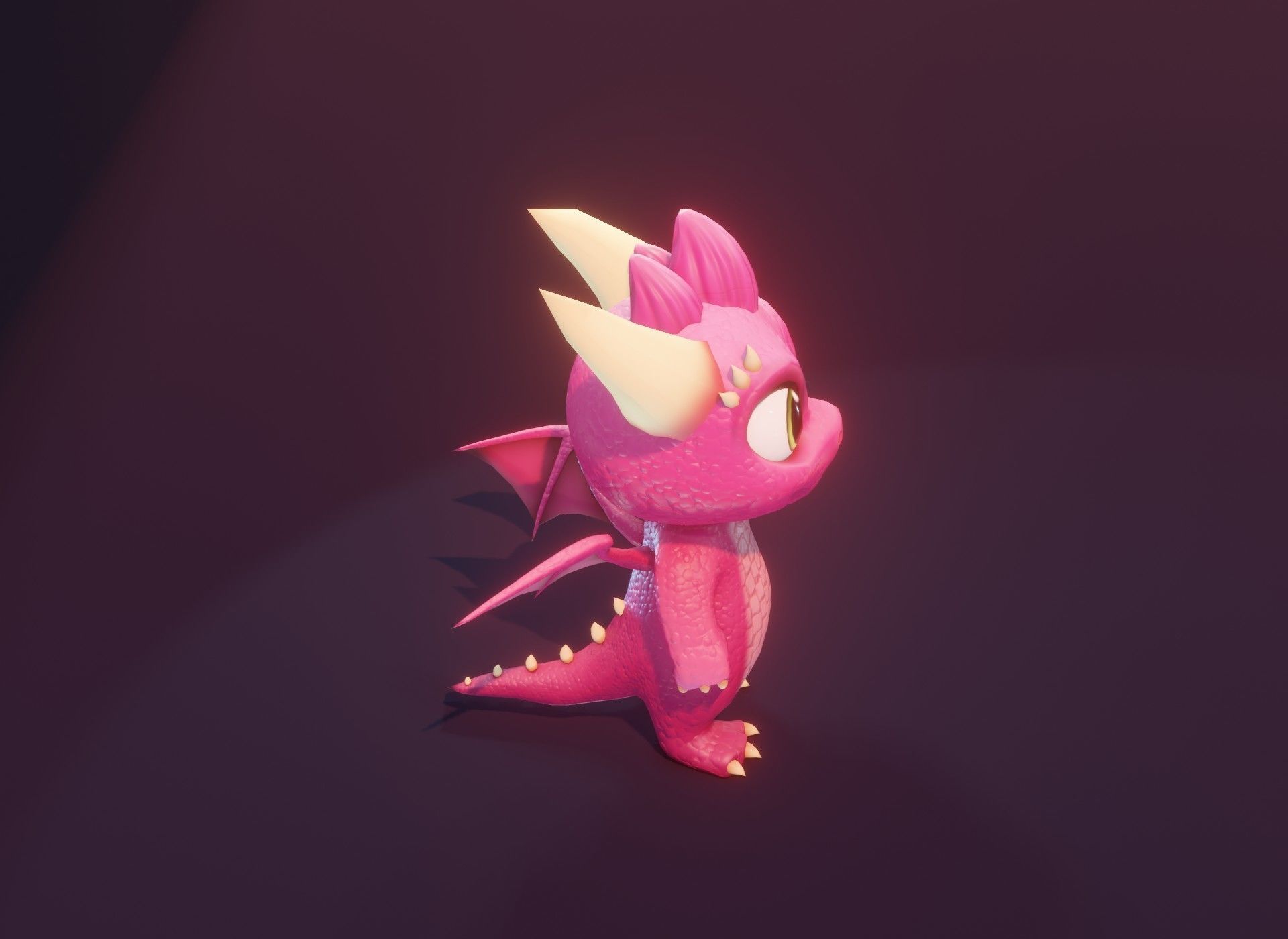 Pink Cartoon Baby Dragon 3d Model Low-poly 3D model_11